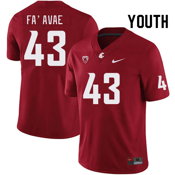 Youth #43 Tai Fa'avae Washington State Cougars College Football Jerseys Stitched Sale-Crimson